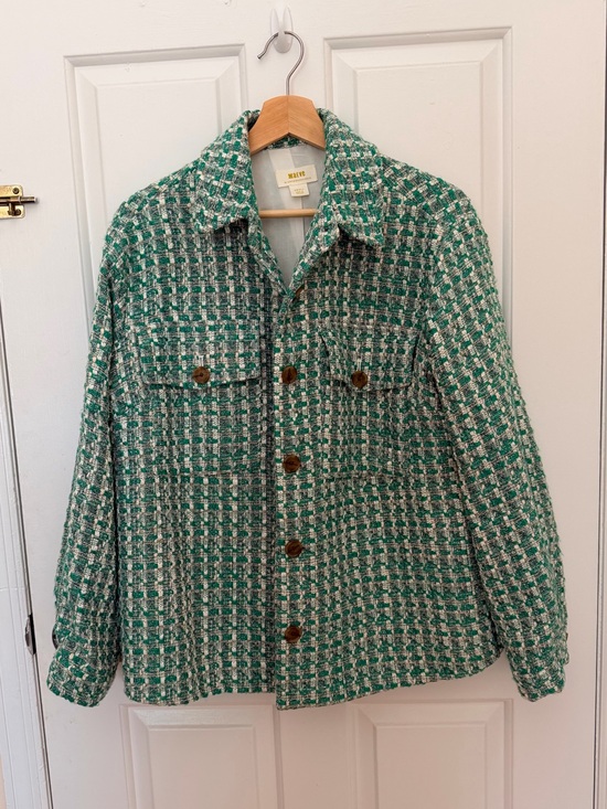Anthropologie Jackets & Blazers - Maeve by Anthropologie Green Tweed Button-Front Jacket with Brown Buttons